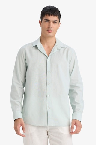 Defacto Regular Fit Polo Yaka Keten Karışımlı Yazlık Uzun Kollu Gömlek E0518ax25smgn1260 Yeşil