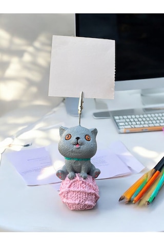 Scottish Kedi Temalı Not Tutacağı Fotoğraf Tutacak Tutucu Ofis Seti Hediyelik Gri