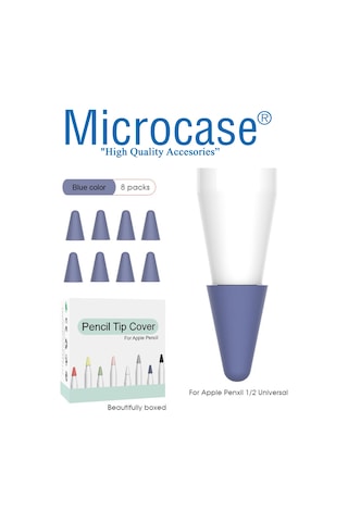 Microcase Pencil 1-2 Uyumlu Stylus Kalem Ucu Koruyucu 8In1 Mavi