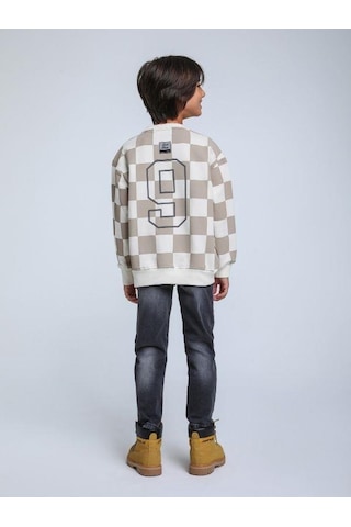 Jack Lions Erkek Çocuk Best Race Yazılı İnce Şardonlu 2 İplik Sweatshirt-14258 Bej
