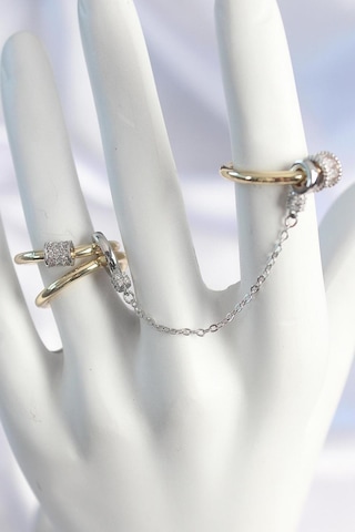 Silver-gold Zirkon Taşlı Zincir Kadın Yüzük Seti Gold - Gümüş