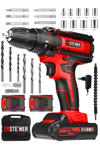 Steiner ST-198VF K Çift Akülü Darbeli Matkap Şarjlı Vidalama Kırmızı
