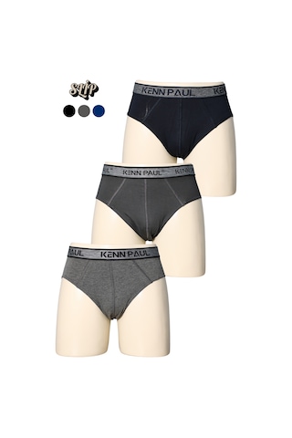 Kp 3'lü Erkek Düz Pamuklu Koyu Renk Boxer Slip Boxer Füme - Gri - Lacivert