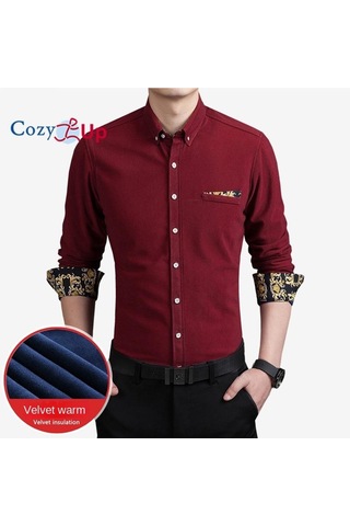 Cosy Up Fitilli Kadife Sıcak Erkek Polar Gömlek Kış İçin Sıcak Gömlek Mavi