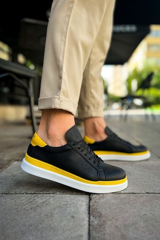 Mn979 - Santoni Gbt Spor Erkek Ayakkabı Sıyah/sarı Siyah- Sarı