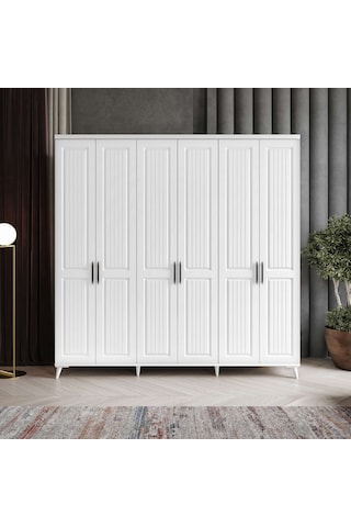 Adenna 6 Kapaklı Komple Mdf Beyaz Gardırop