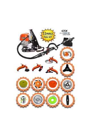 Eısenn German EX-553 Sırt Tipi Benzinli Motorlu Ot Çalı Tırpanı 11 Parça Çim Biçme Makinesi Çelik Fırça
