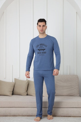Fames Pijama Erkek Uzun Kol Penye Pijama Takimi Mavi