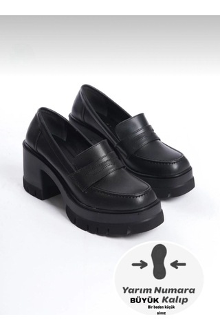 Dabab Shoes Loftıa Kadın Siyah Cilt Chunky Topuklu Loafer Siyah - Siyah