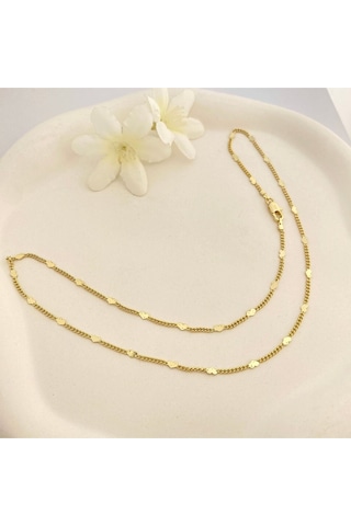 Pullu Kolye Kalpli Ezme Kadın Kolye Kararmaz Xuping 45cm 14 Ayar Gold Gold