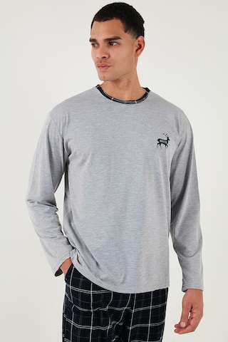 Buratti Pamuklu Regular Fit Bisiklet Yaka Ekoseli Erkek Pijama Takımı 6574001 Gri