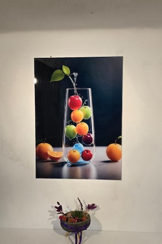 Meyve Dolu Bardak Cam Tablo Salon Ofis