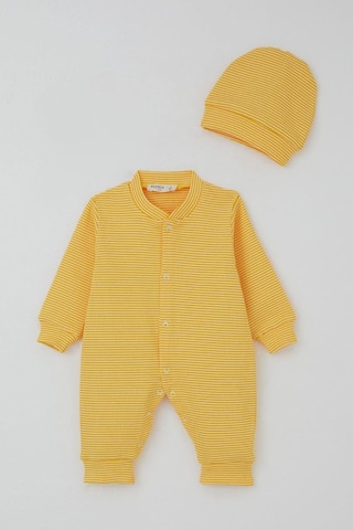 Breeze Erkek Bebek Tulum Rib Çizgi Desenli 0-6 Ay, Sarı Breeze Erkek Bebek Tulum Rib Çizgi Desenli 0-6 Ay, Sarı
