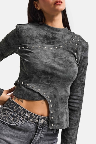Itsbasic Kadın Antrasit Gri W5 Asimetrik Kesim Drop Detaylı Özel Tasarım Crop Top