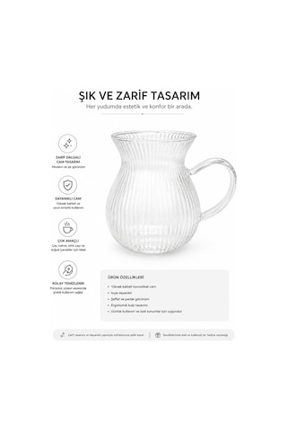 Keyfiala Isıya Dayanıklı Borosilikat Cam Çay Bardağı Şeffaf Kulplu Zarif Tasarım Çay Kahve Fincanı Şeffaff