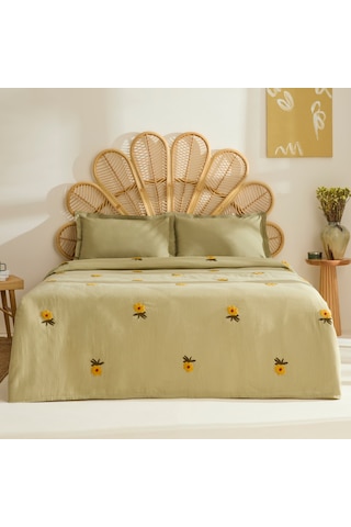 Karaca Home Sunflower %100 Pamuk Müslin Çift Kişilik Pike Takımı Adaçayı Adaçayı