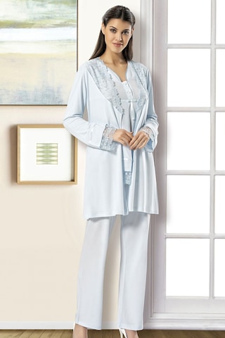 Xses 2190 Kadın Hamile Lohusa Sabahlıklı Pijama Takım-mavi