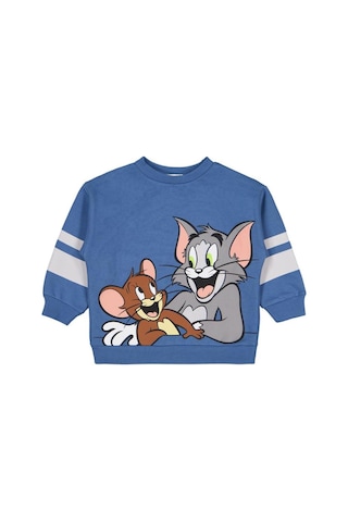 Tom and Jerry Kolu Çizgili Baskılı 2-5 Yaş Sweatshirt İndigo