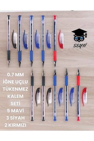 0.7 Mm İğne Uçlu Tükenmez Kalem Seti 5 Mavi 3 Siyah 2 Kırmızı 1425 Çok Renkli