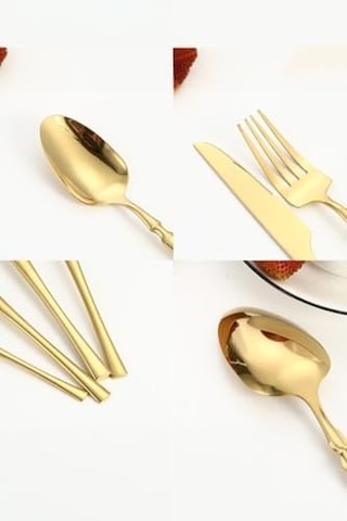 Çelik 24 Parça 6 Kişilik Gold Yemek Kaşık Çatal Bıçak Set Cin738sr 6999