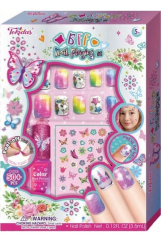 Tokidas Bff Nail Playing Set - Kelebek Modeli Ojeli Stickerlı Çocuk Takma Tırnak Seti Güzellik Seti