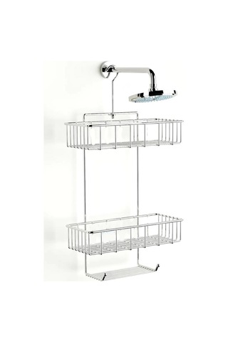 Duş Borusuna Asılabilir Kancalı İki Katlı Banyo Raf Krom Bk-0068 Gümüş