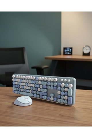 Kablosuz Retro Klavye Ve Fare Seti 104 Tuşlu Uczzzqw02klavyemouse-1 Diğer