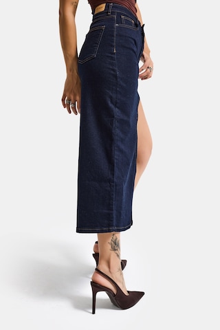 Itsbasic Kadın İndigo Selvedge 7s6-50 Maxi Yandan Yırtmaç Detaylı Tasarım Likralı Kumaş Denim Etek