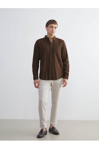 Lcwaıkıkı Classic Kahverengi Regular Fit Uzun Kollu Gabardin Erkek Gömlek