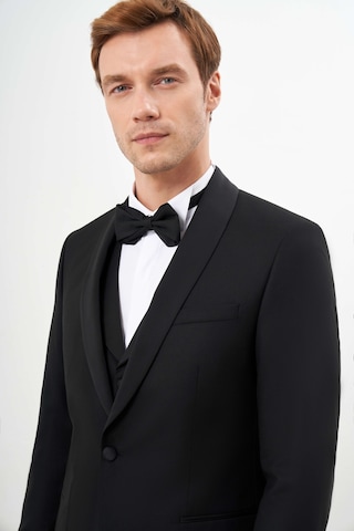 Morven Erkek Siyah Poliviskon Ceromonia Santorini Slim Fit Şal Yaka Damatlık 24mc055002001 Siyah