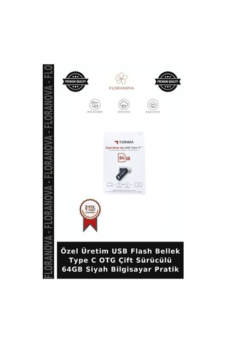Özel Üretim Usb Flash Bellek Type C Otg Çift Sürücülü 64gb Siyah Bilgisayar Pratik
