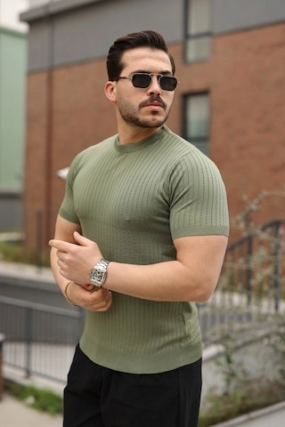 Valensdesign Erkek Fitilli Bisiklet Yaka Triko Tişört Çağla
