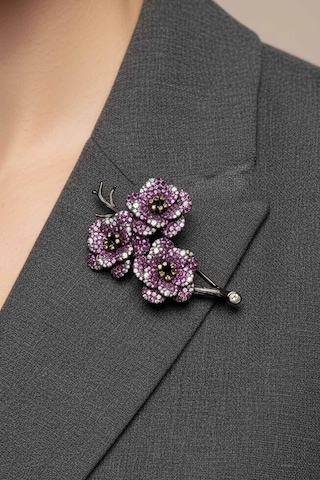 Sakura Siyah Rodyum Kaplama Gümüş Broş Siyah
