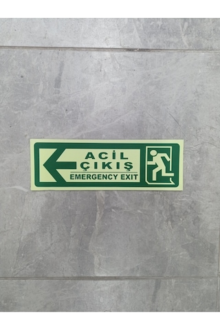30x10 Cm Fosforlu Yangın Uyarı Acil Çıkış-emergency Exit Levhası Sol Yön