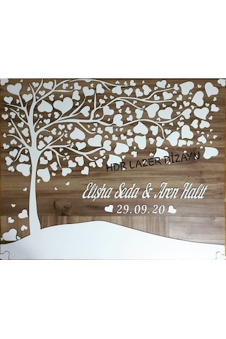 Hdrlazerdizayn Ağaç Temalı Ahşap Düğün Hatıra Defteri Pano