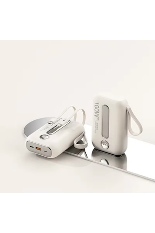 20000 Mah Powerbank Dahili Kablolu Üçlü Çıkışlı Hızlı Şarj Destekli Mini Taşınabilir Şarj Cihazı Beyaz