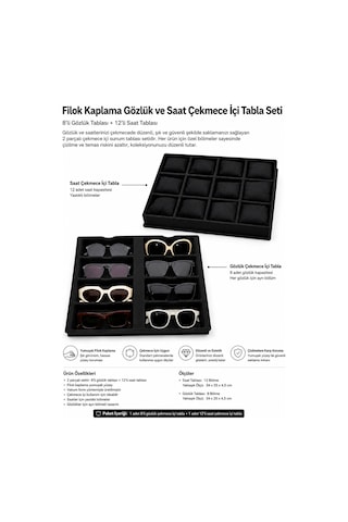 Filok Kaplama Gözlük Ve Saat Çekmece İçi Tabla Seti Siyah