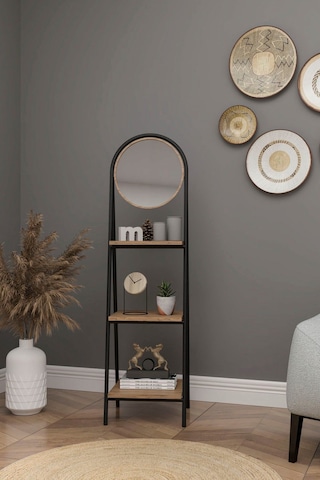 Aynalı 3 Raflı Düzenleyici Kitaplık Atlantik Çam Ofis Ev Hol Modern Çok Amaçlı Raf Ünitesi Atlantik Çam