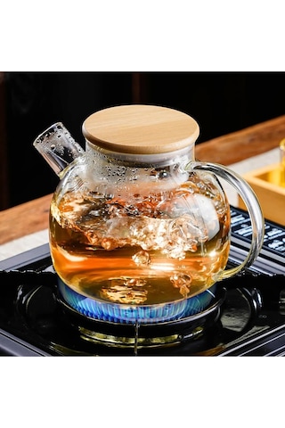 Isıya Dayanıklı Borosilikat Süzgeçli Cam Demlik 1000ml Şeffaf