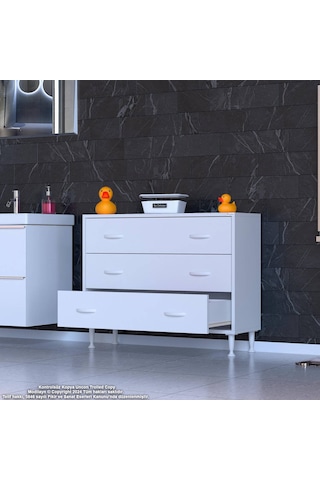 Modilayn Söke 100x75x32,5 Cm Lik 3 Çekmeceli 6 Gözlü Banyo Organizeri Maxi Çok Amaçlı Banyo Dolabı Beyaz