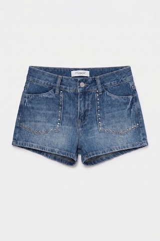 it's basic Kadın Mavi T-2s6-4 Drop Detaylı Mini Özel Tasarım Denim Şort