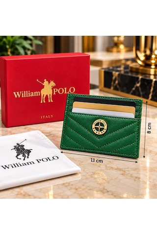 Williampolo Anka Hakiki Deri Unisex Kartlık-ince Tasarım Yeşil