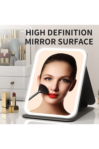 Geeroyoo Usb Şarjlı Led Makyaj Aynası - Üç Renk Işık, Dokunmatik Dimmer, Folding Tasarım, Taşınabilir, Yüksek Kaliteli Cam - Pembe Büyük Boy Pembe Büyük Şarjlı Üç Renkli Işık Hd Ayna Dokunmatik Ayarlı - Doğal Işık