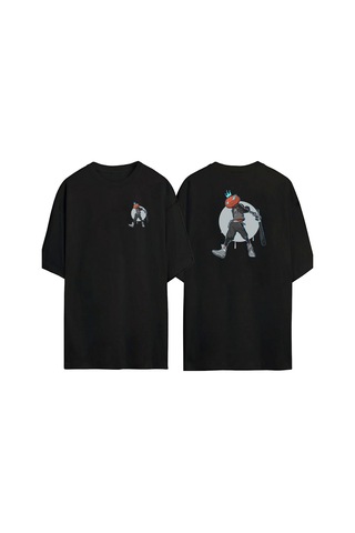 Thewert Unisex Gangster Pumpkin Ön Arka Baskılı Sıyah Oversize T-shirt Siyah