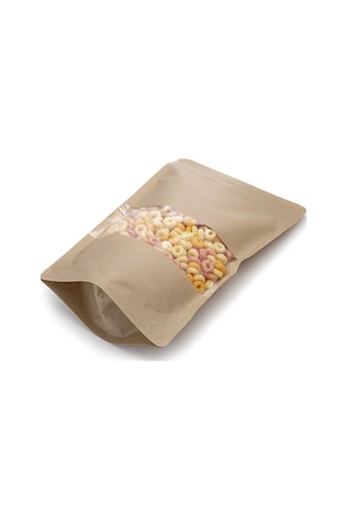 Pencereli Kraft Kilitli Doypack Ambalaj 16 X 27 + 4 Cm. 500 Gr. -1000 Adet