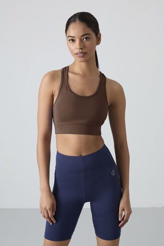 Kahverengi Sırt Detaylı Dar Kalıp U Yaka Kadın Spor Büstiyer - 97120 Kahverengi