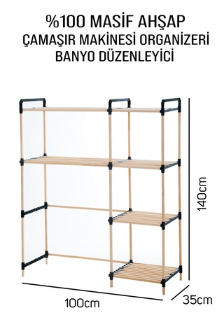 Nc02 Ahşap Çamaşır Makinesi Organizer Banyo Düzenleyici Raf Masif Çam Ahşap Açık Ahşap