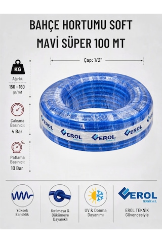 Bahçe Hortumu Soft Mavi Süper 100 Mt
