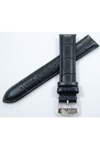 Bizon Deri Saat Kayışı 22Mm Siyah Saat Kordonu Çelik Toka Krokodi