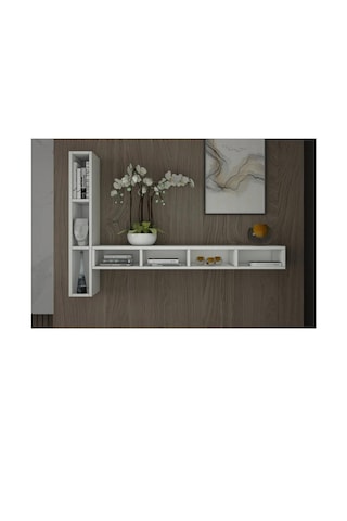 7 Raflı Modern Beyaz Duvar Rafı